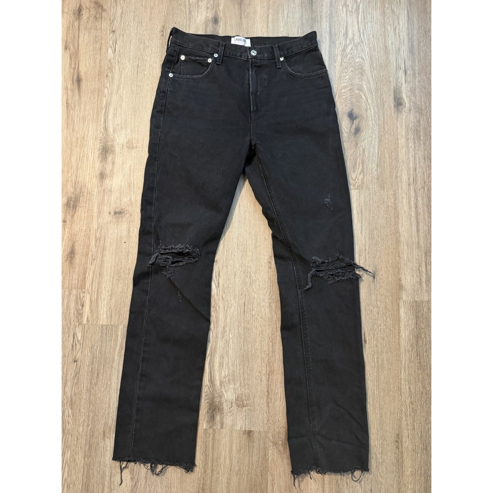 Agolde Jeans Distressed Womens Cherie Straight  High Raise Black 28